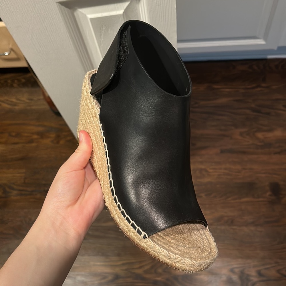 Celine Black Leather Open Toe Espadrilles Wedge Sandals Size 38 - Picture 2 of 5
